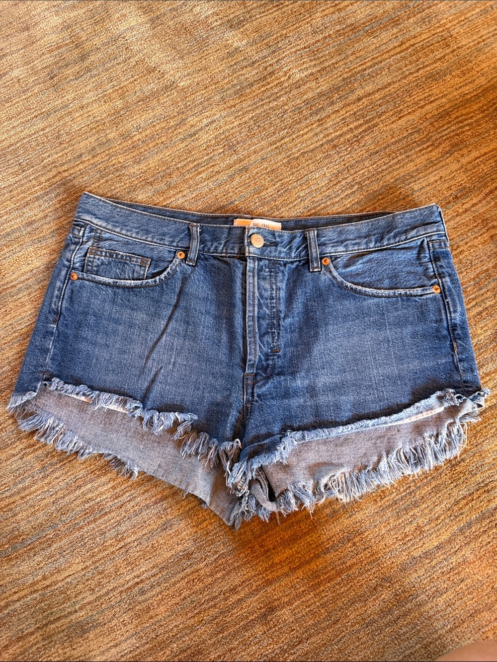 We The Free Frayed Hem High-Rise Denim Shorts - Blue